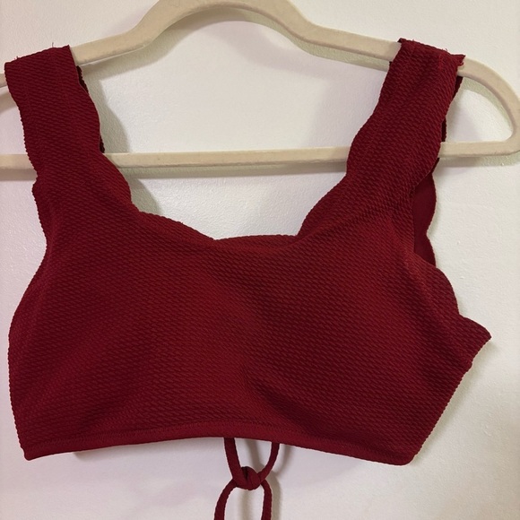 Zaful Other - ZAFUL Scarlet Scalloped Textured Knit Bikini Wide Strap Top Separate S US4